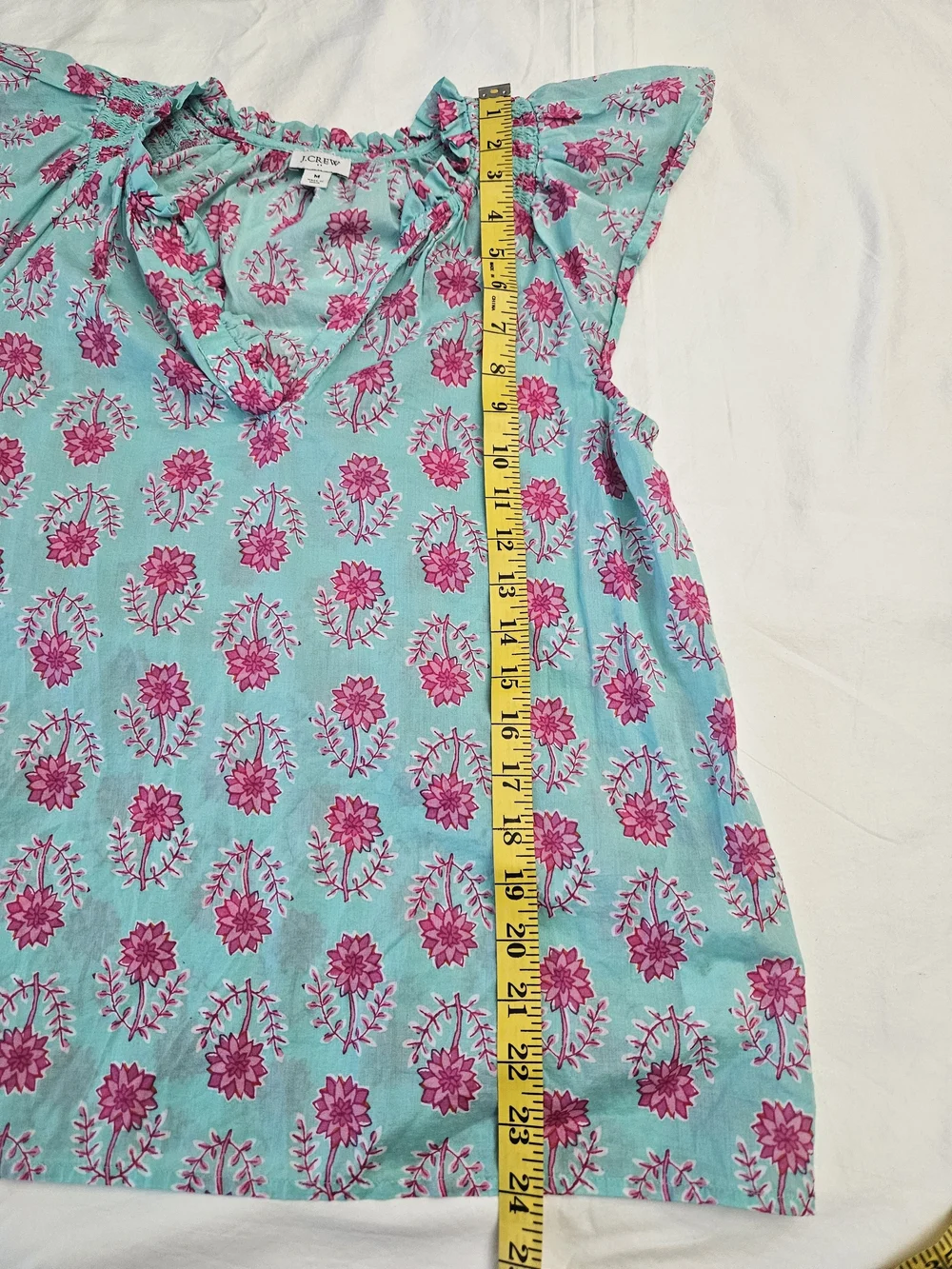 J. Crew Mint Green Blouse with Pink Floral Print